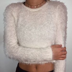 White fuzzy sweater
